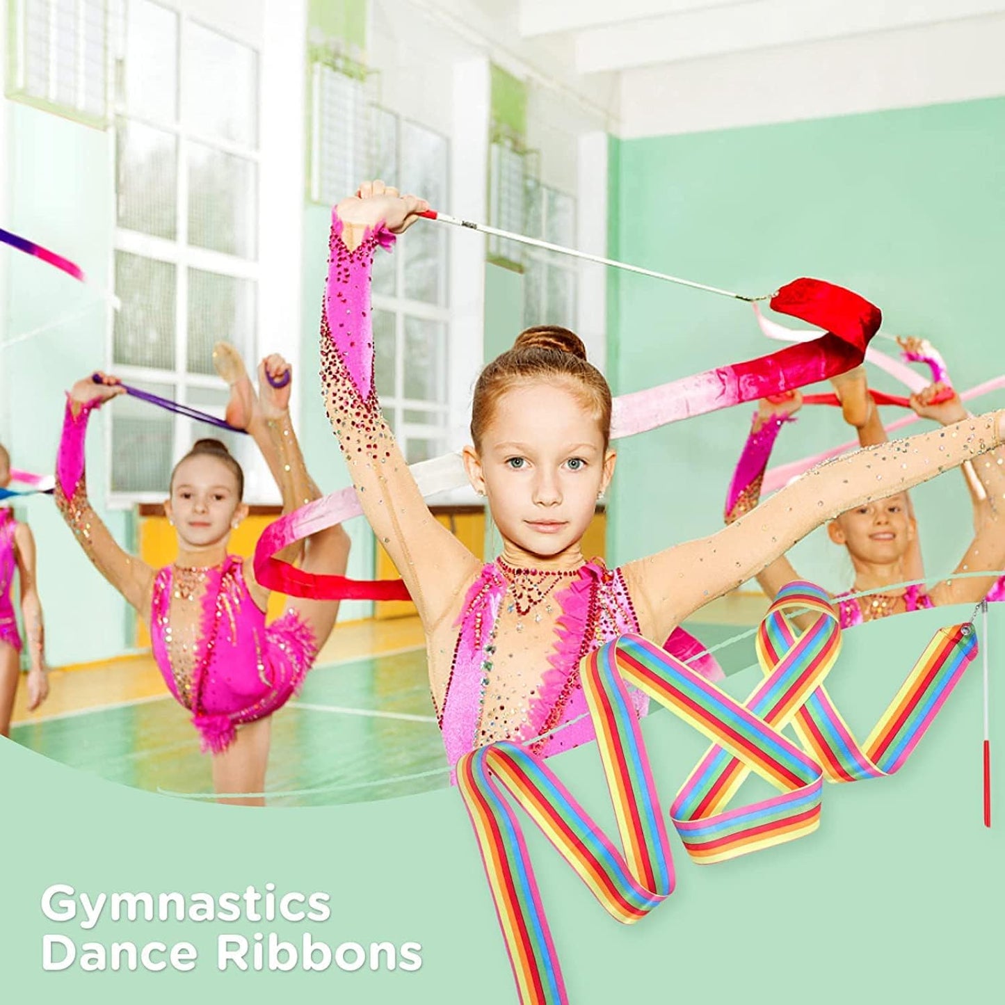 50PCS Rainbow Dance Ribbons Party Favors for Kids Circus Carnival Rhythmic Gymnastics Ballerina Birthday Party Streamers Decoration, Kids Ribbon Silks Sticks Wands for Girls