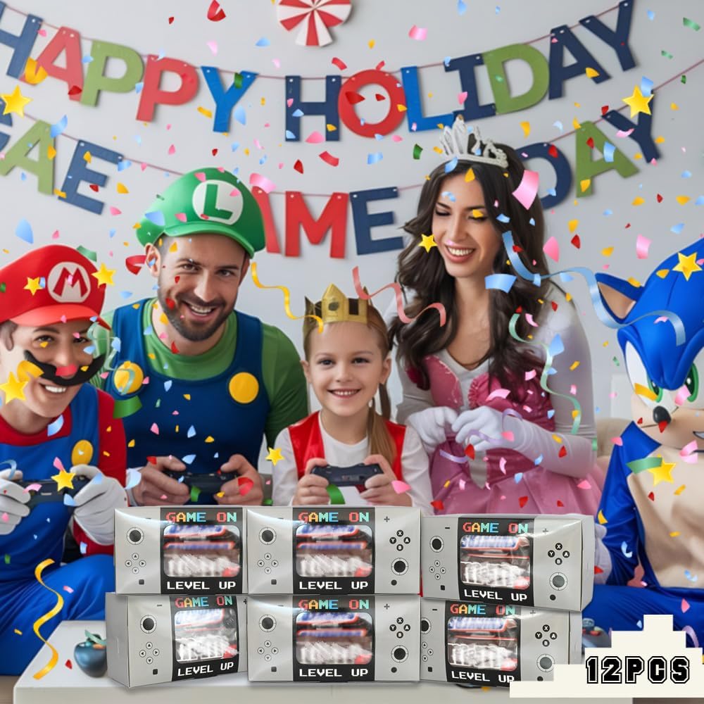 Shescrzionu Video Game Party Favors Boxes 12 PCS-Perfect Party Favor Boxes with Window,Game On Birthday Decorations Video Game Birthday Decorations,Game Bags,Video Game Gifts Aa07