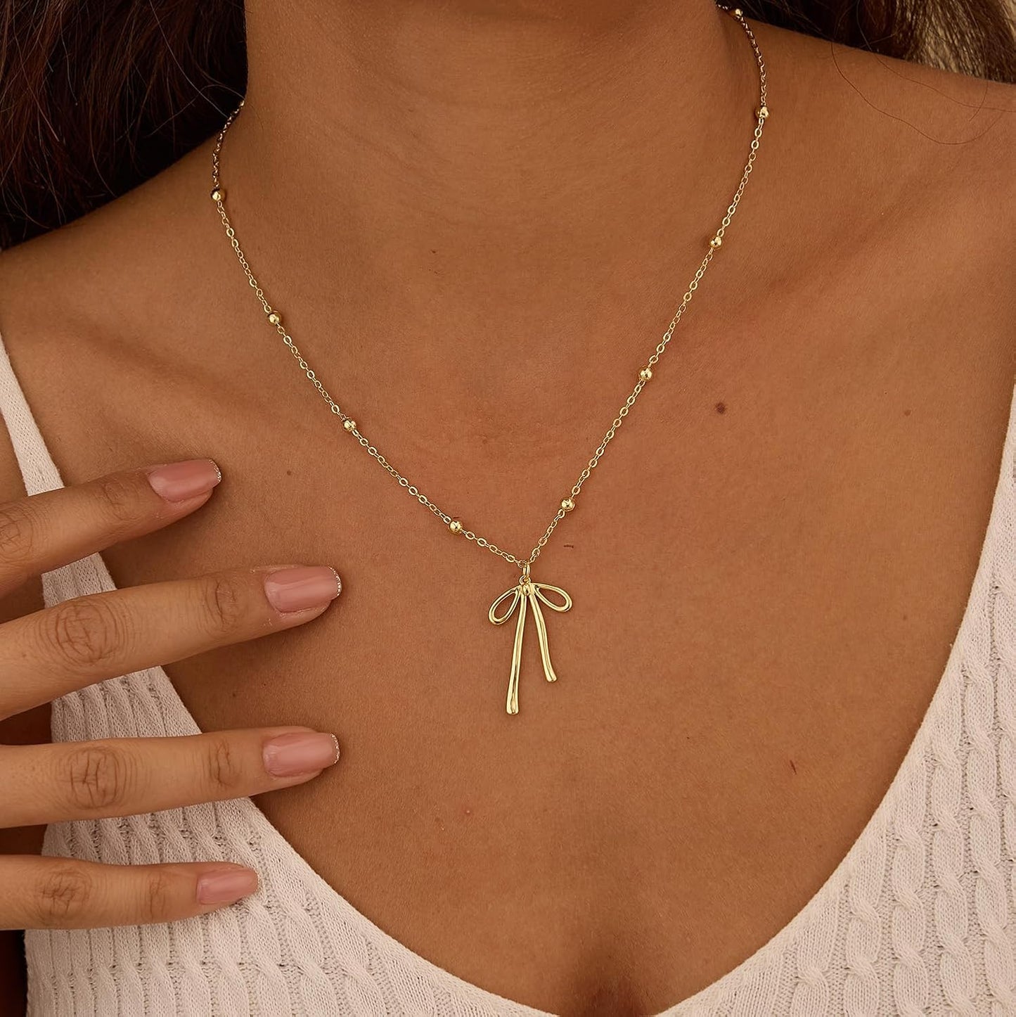 Stocking Stuffers for Women Dainty Bow Necklace 14K Gold Plated Cute Choker Small Pendant Charm Necklaces Teen Gift Trendy Stuff Personalized Jewelry Christmas Gifts