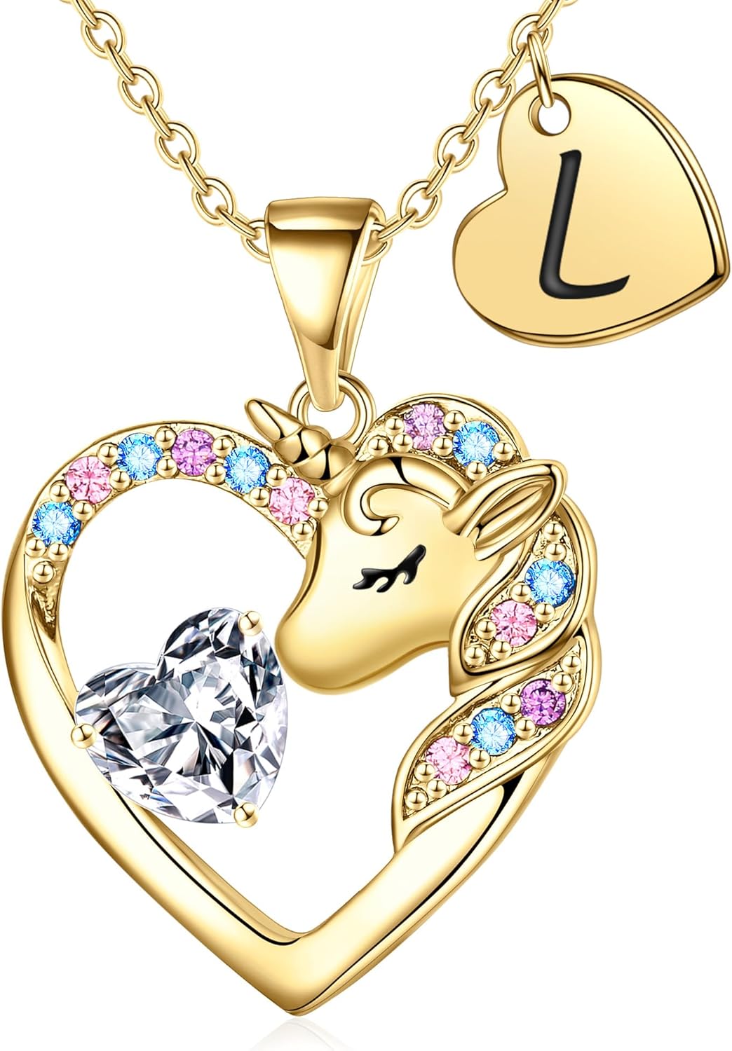 Christmas Gifts for Grandkids Kids - Colorful CZ Heart Initial Unicorn Necklace for Girls Jewelry Unicorn Birthday Gifts for Girls Stocking Stuffers for Kids