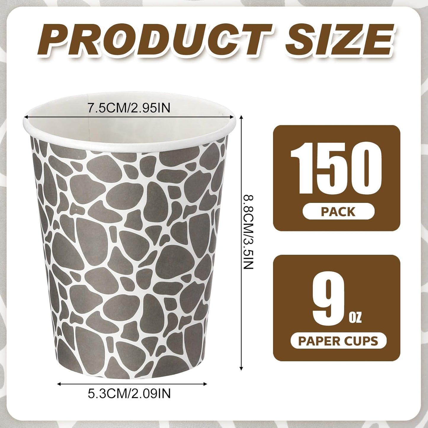 Patelai 150 Pack 9 oz Paper Disposable Coffee Cups 9 oz Geometric Hot or Cold Beverage Drinking Cup for Water Juice Coffee or Tea