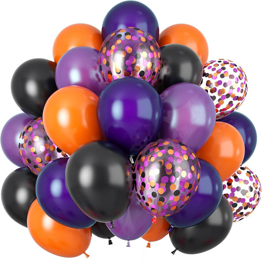 60Pcs Black Orange Purple Balloons, 12 Inch Balloon Purple Black Orange Party Balloons with Confetti Latex Helium Balloon for Birthday Festival Party Decoration Halloween Theme Party Indoor Outdoor