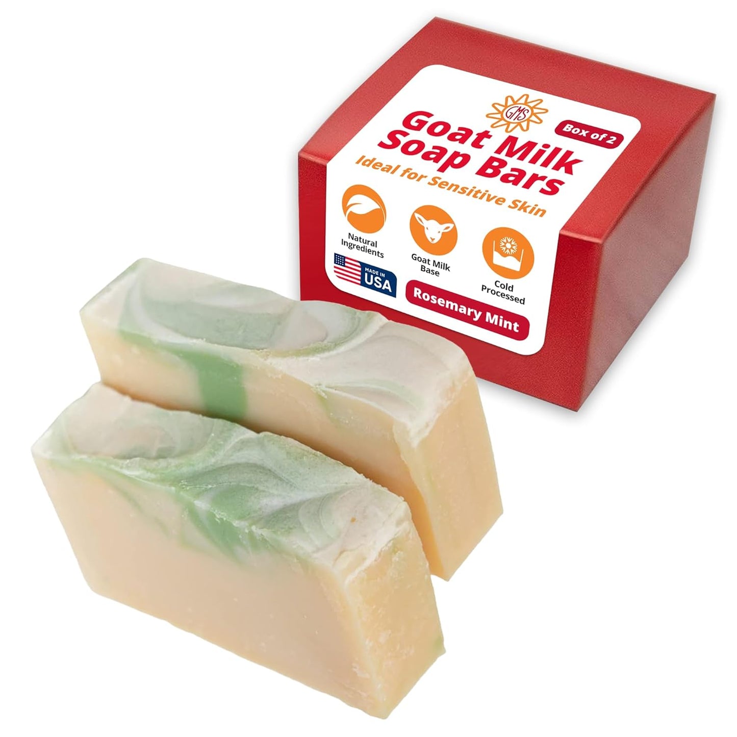 Goat Milk Stuff ROSEMARY MINT Goat Milk Soap - Natural Soap Bar, Gifts for Men and Women, Gentle for both Face and Body, Handmade Bar Soap (Box of 2)