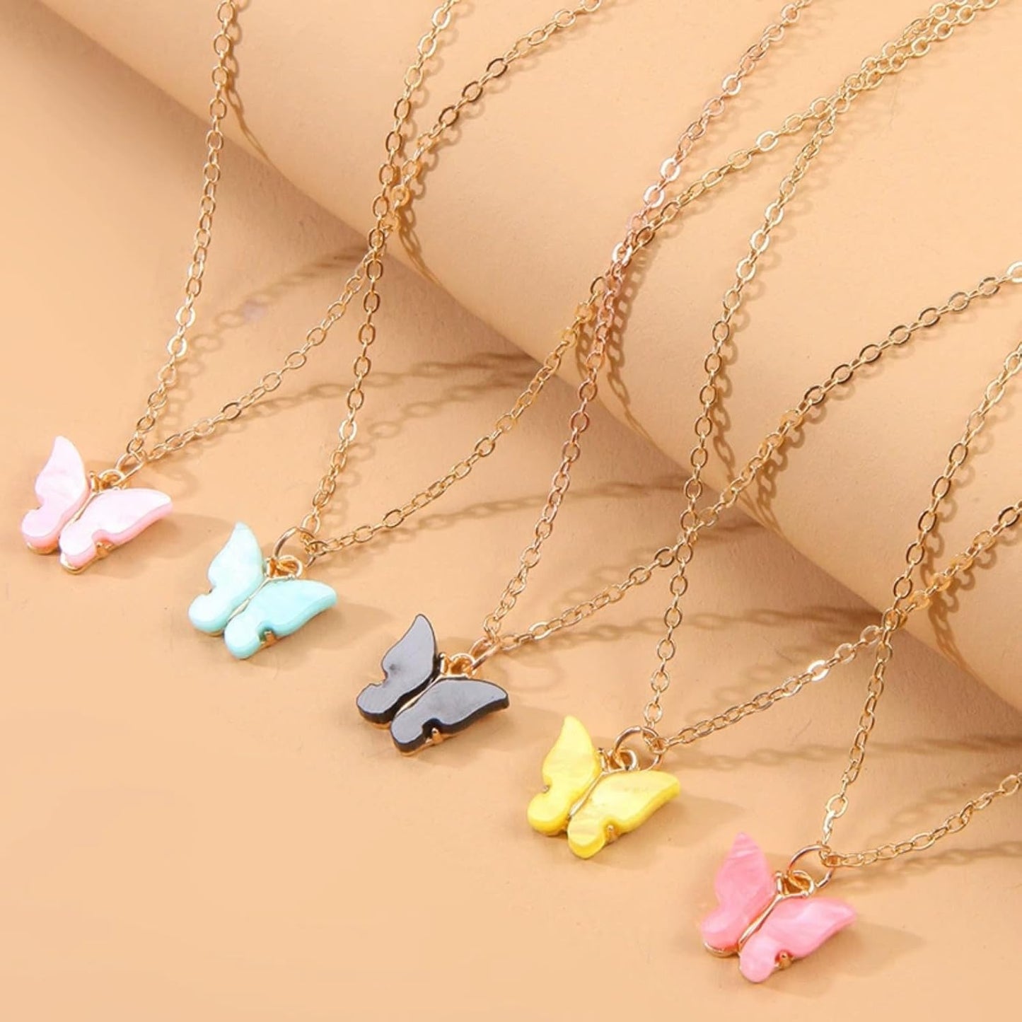 9Pcs Bohemian Butterfly Pendant Necklace Set,Dainty Adjustable Acrylic Colorful Insect Chain Necklace Minimalist Choker Necklace for Women Lover Jewelry
