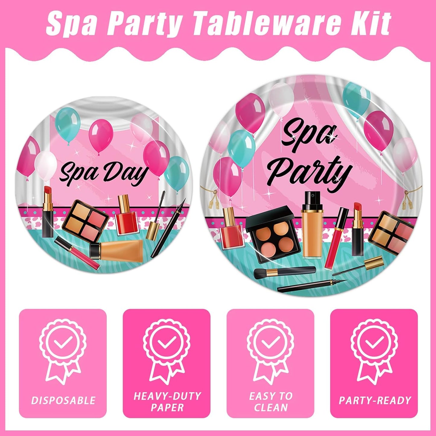 96 Pcs Spa Party Plates and Napkins Set, Spa Day Makeup Party Supplies Decorations for Girls Kids Princess Sweet Pink Make up Theme Birthday Party Tableware Kit, Serves 24