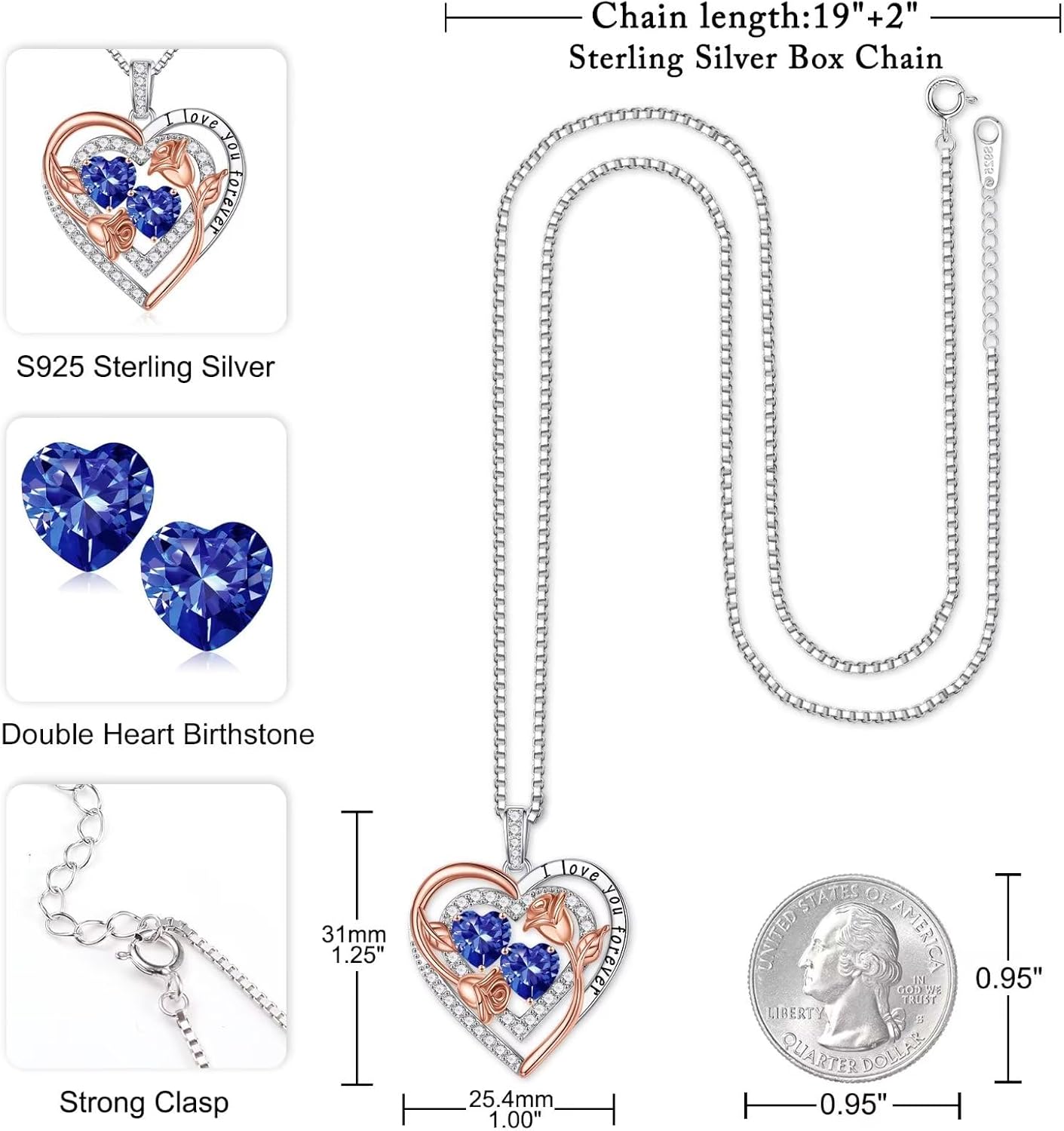 Iefil Birthstone Necklace for Women - Sterling Silver Birthstone Necklace Anniversary Birthday Gifts for Her Wife Mom Daughter