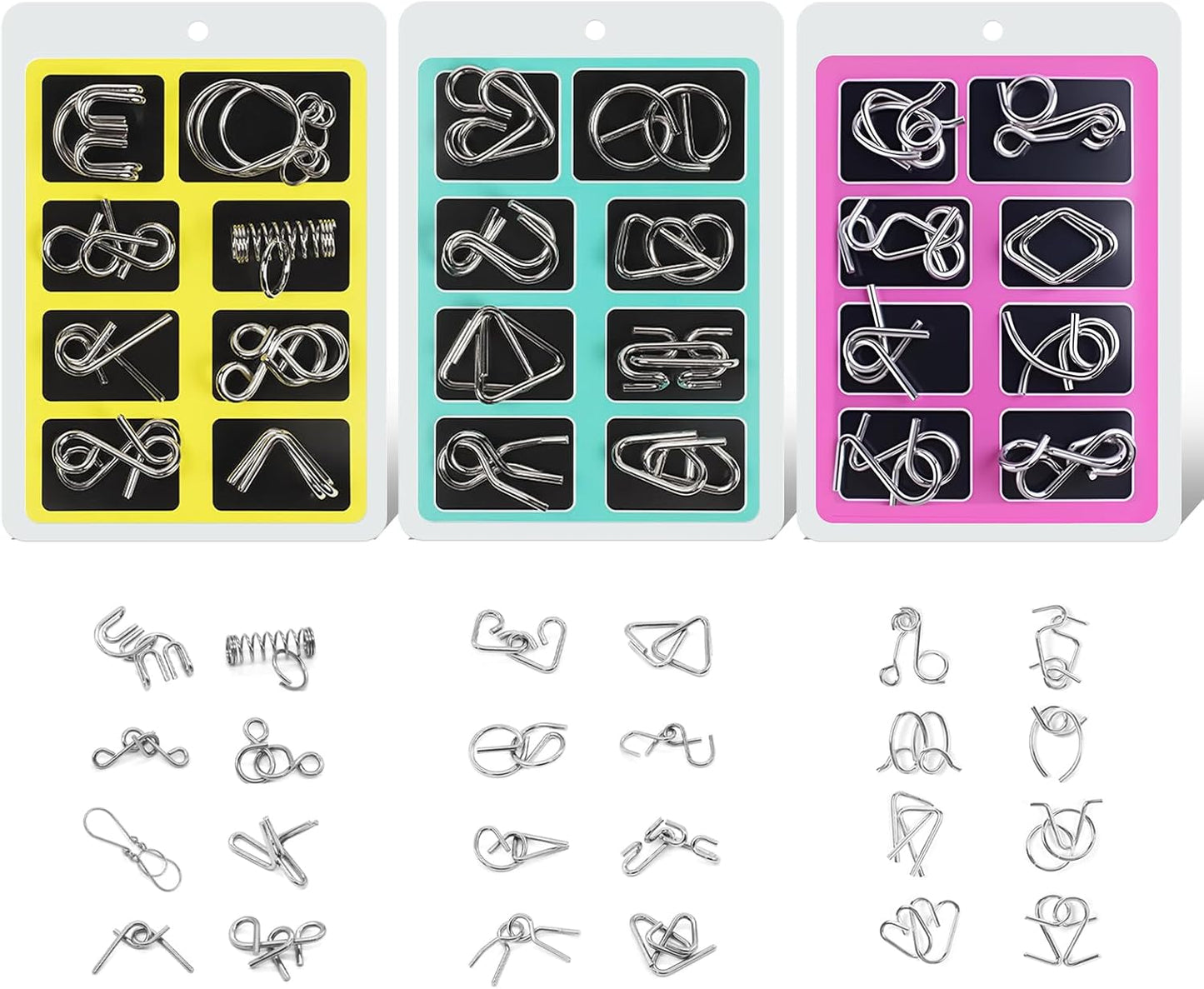 Metal Brain Teaser Puzzles Ring Educational Toys, Steel IQ Games Physics Mind Metal Puzzles for Adults, Unlock Interlock Game, Brain Teaser Puzzle for Party Favor Kids (A+B+C)