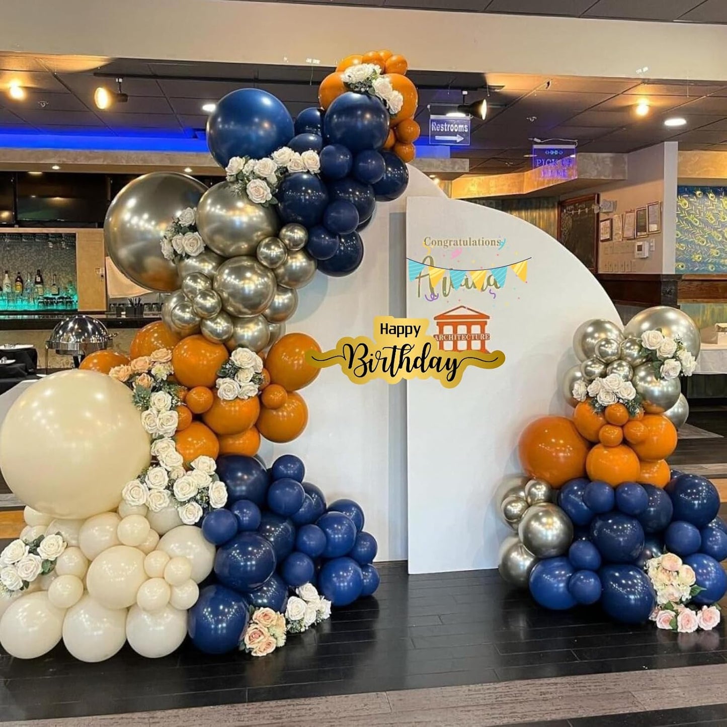 Blue & Orange Balloon Arch Kit - Navy Blue & Orange Balloons (18/12/10/5 inch) for Birthday, Baby Shower, Wedding & Party Decorations