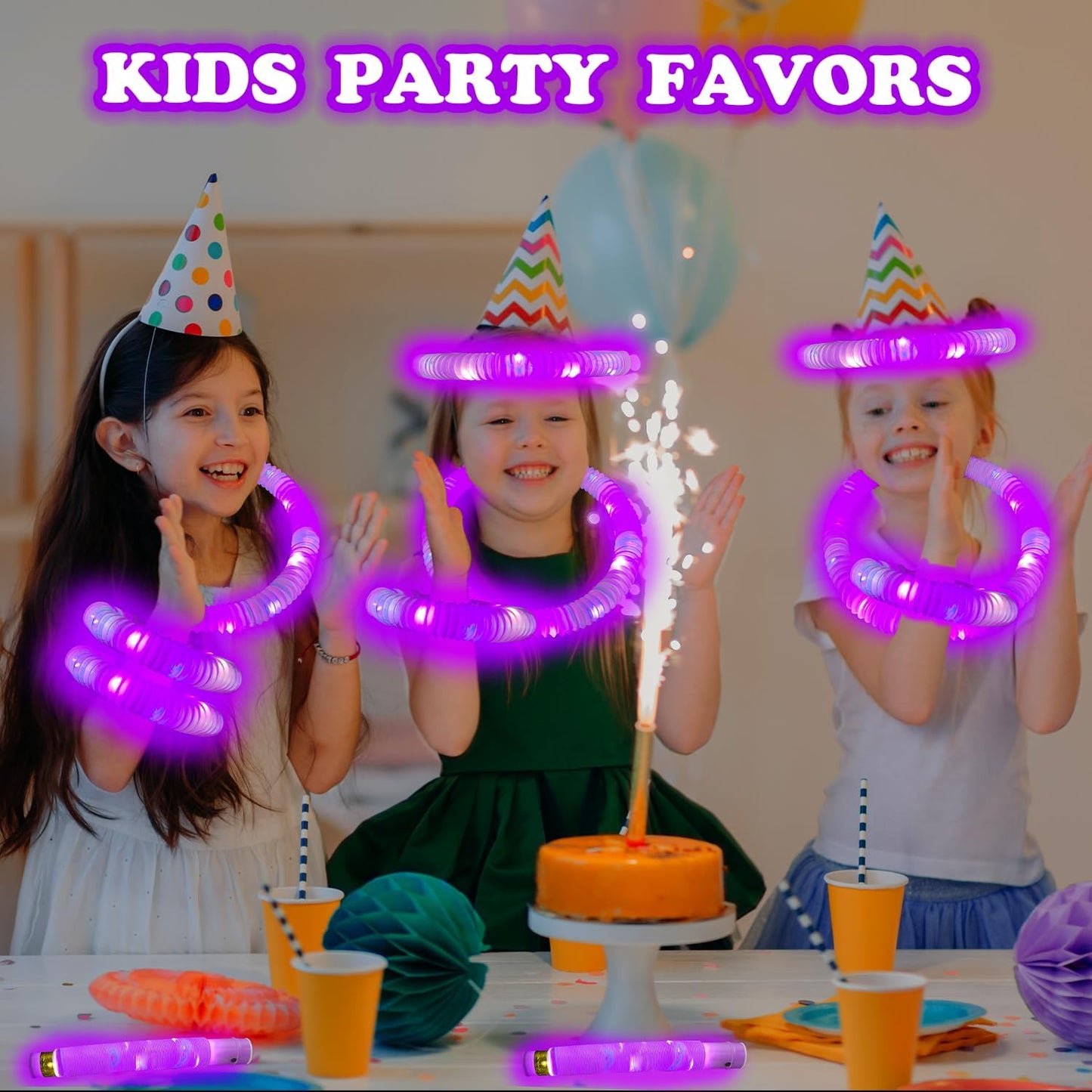 24 PCS Purple Glow Party Favors Supplies Toys for Kids,Light Up Glow Sticks Necklaces Bracelets Accessories for Toddlers,Glow Christmas Birthday Camping Wedding Party Decorations for Boys Girls