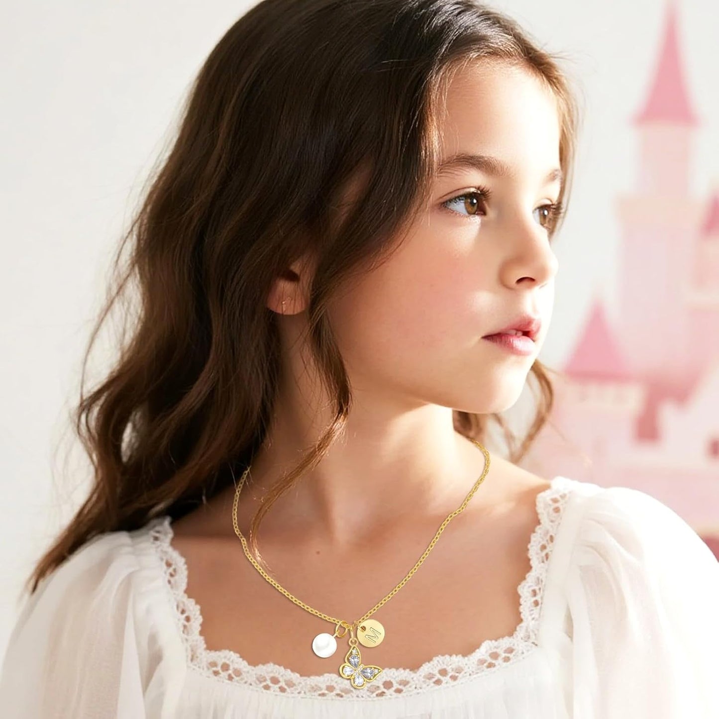 Butterfly Pearl Initial Necklace for Girls,14K Gold Plated Letter Butterfly Pendant Dainty Jewelry Birthday Christmas Gifts for Girls Daughter Best Friend