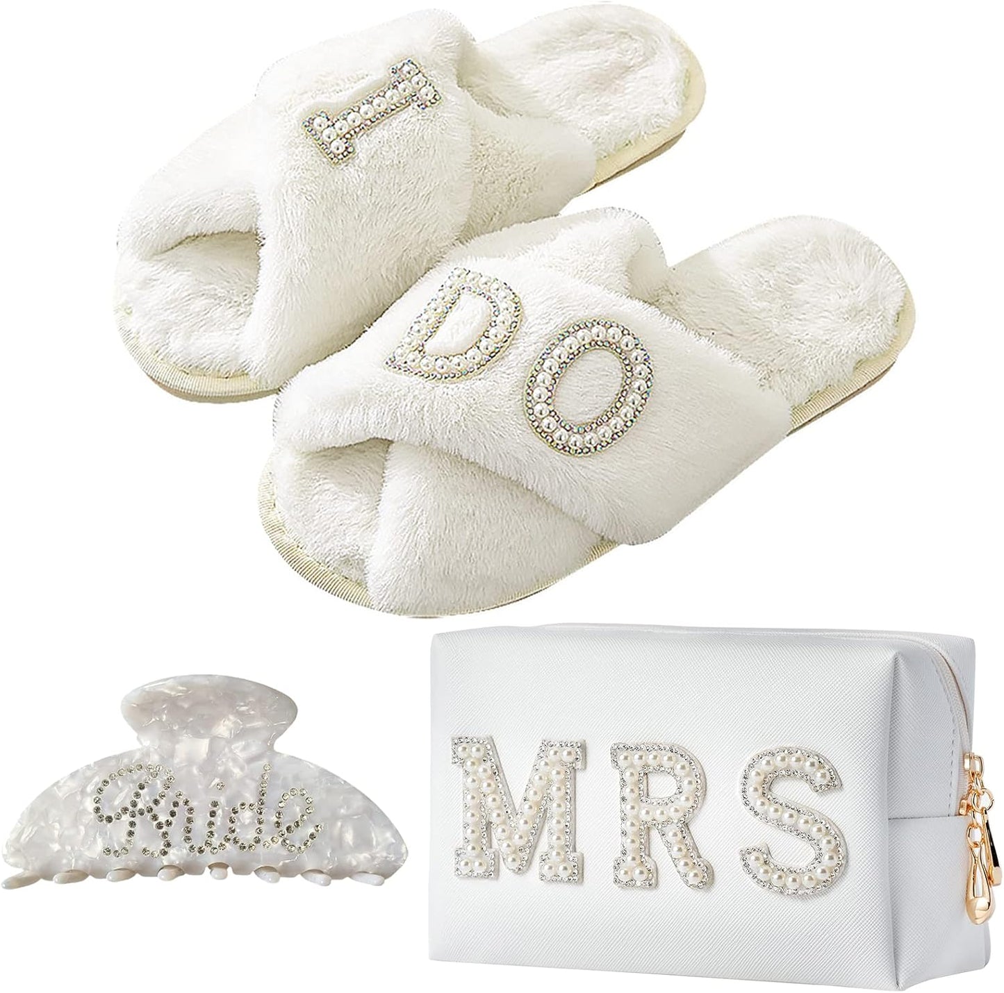Bride To Be Gift Set - Makeup Bag, Slippers, Robe, Hair Clip - Wedding Gifts