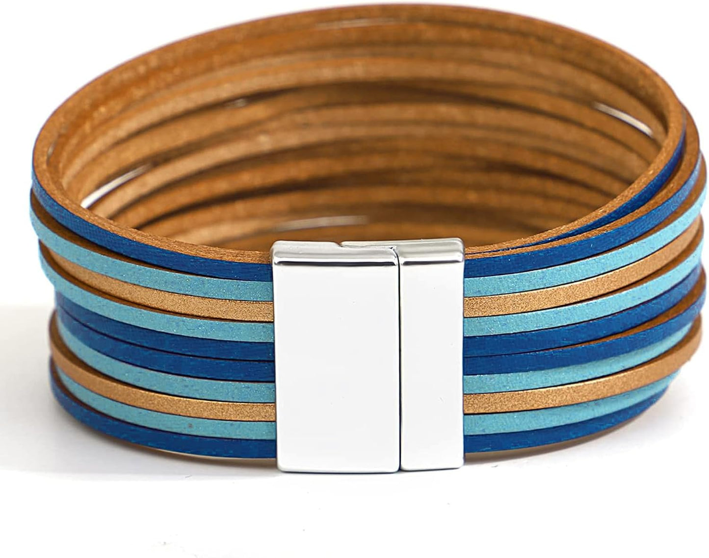 Fesciory Leather Wrap Bracelets for Women, Boho Leopard Multi-Layer Crystal Beads Cuff Bracelet Jewelry