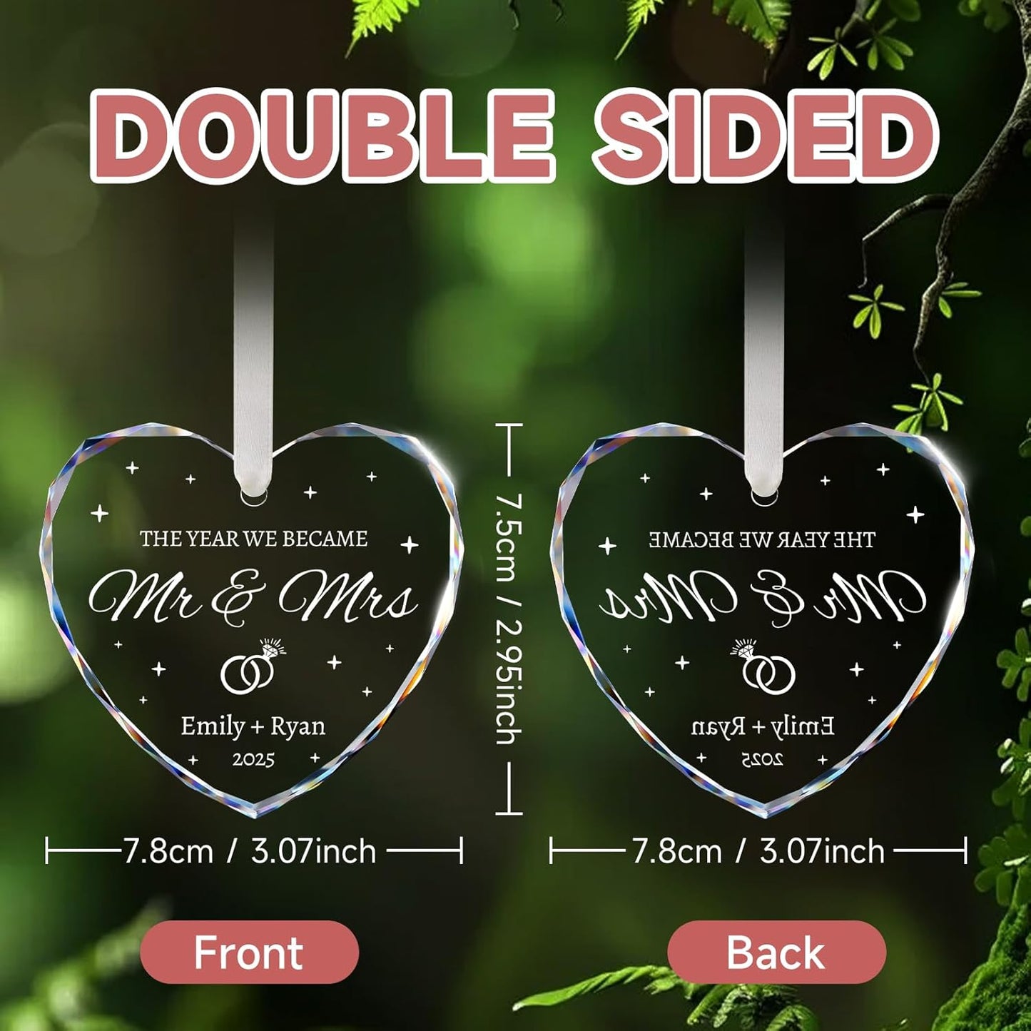 Wedding Gifts for Couples 2025 - Mr and Mrs Ornament 2025 - Bridal Shower Gifts, Just Married Gift for Bride, Newlywed, Future Mr & Mrs, Her - Crystal Glass Christmas Ornaments