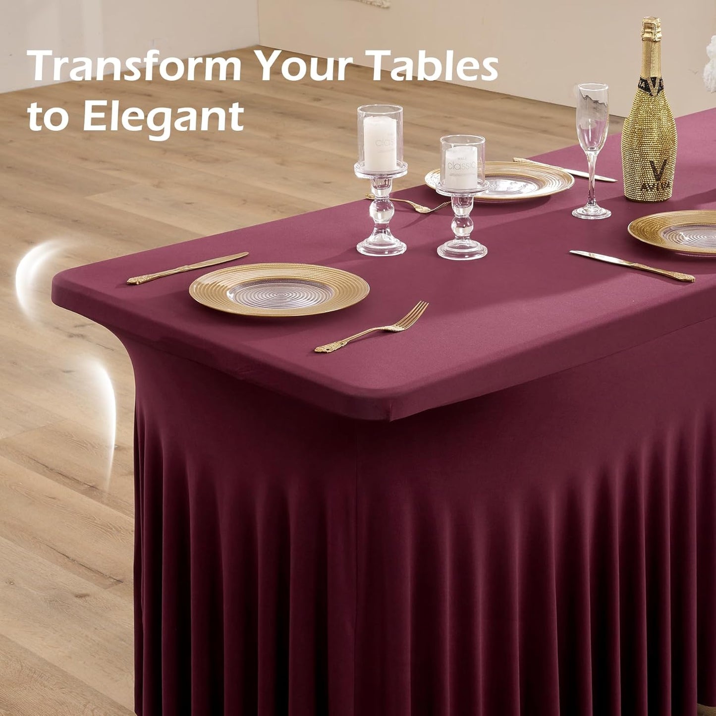 2 pk Burgundy Spandex Tablecloth 6ft with Ruffled Tables,Wrinkle Free High-Stretch Fitted Table Cloths for 6 Foot Rectangle Tables,Elastic Maroon Spandex Table Covers 6 ft for Weddings Banquet Dinning