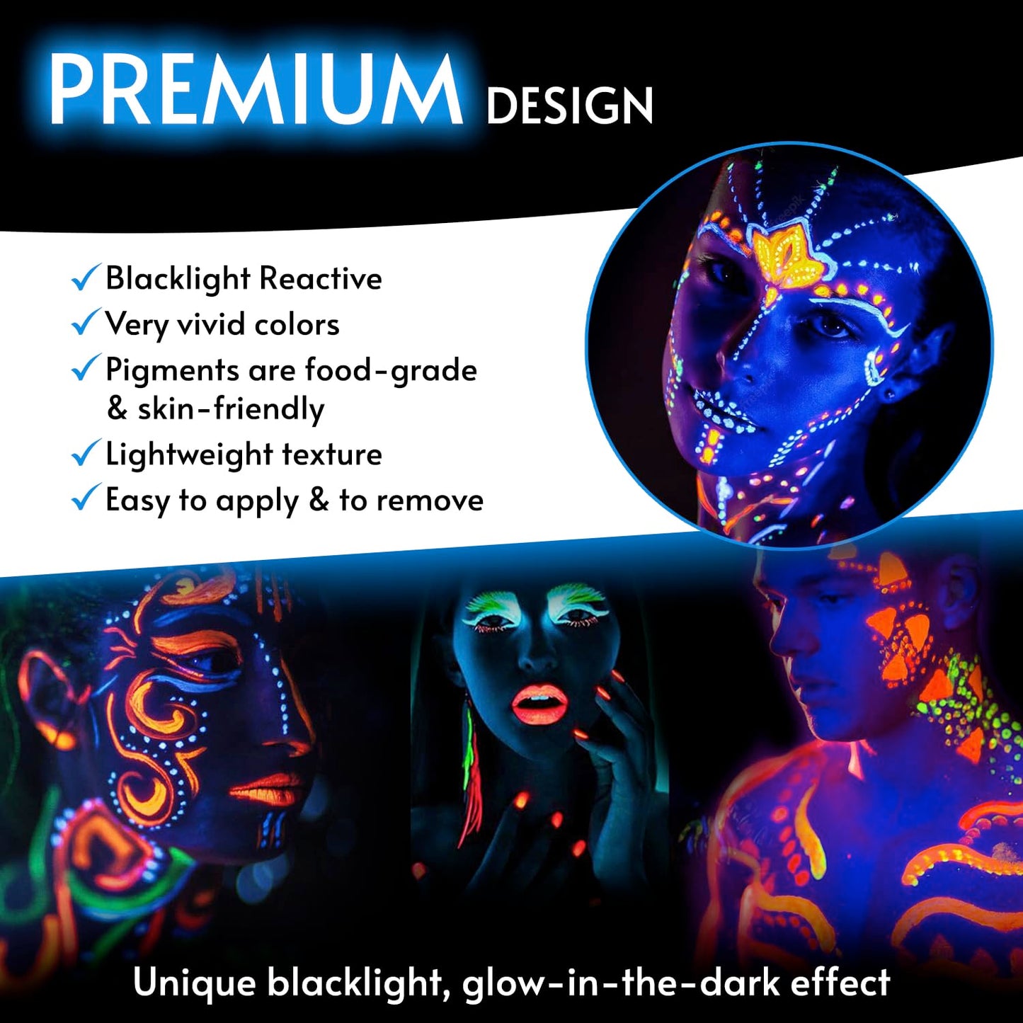 Glow King Blacklight Reactive Crayons | Glow in the Dark Paint for Face and Body | Intense Luminous Sticks for Fluorescent Parties | Colorful UV Makeup Neon Gift | Glow Markers Accessories - 12 Pcs