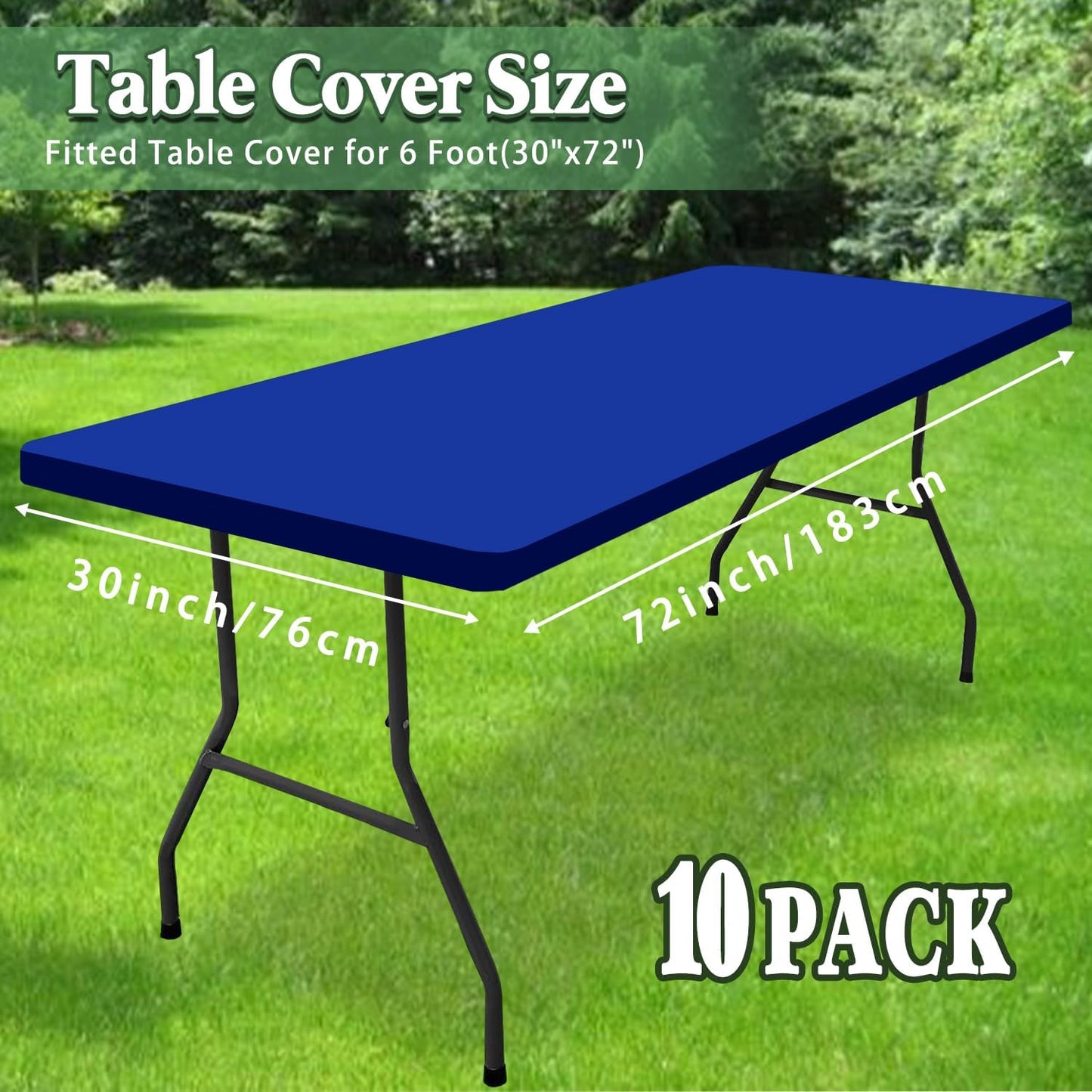 Picnic Table Cover 10 Pack Elastic Fitted Tablecloths for 6 Foot Rectangle Tables Waterproof Stretch Washable Patio Folding Outdoor Spandex Table Cloth Camping Banquet Parties (Royal Blue,30" x 72")