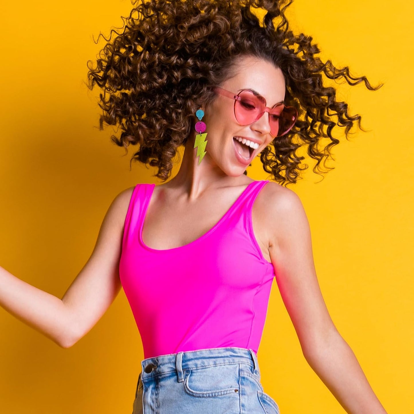 80s Neon Earrings for Women Acrylic Lightning Bolt Drop Earrings Retro 80s 90s Glow Party Accessories Neon Jewelry for Halloween Costume Outfit