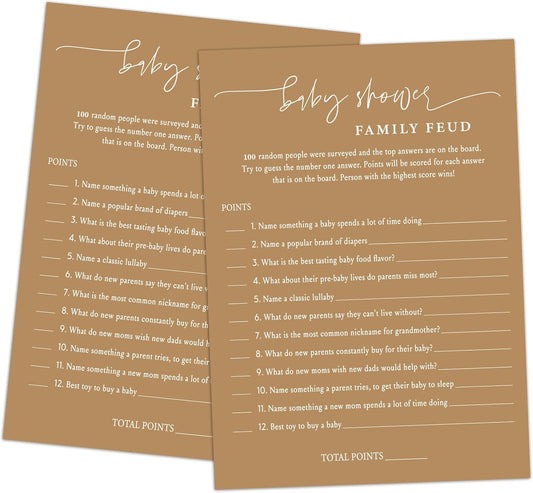 Family Feud Baby Shower Game - Pack of 30 Cards, Answer Key, Gender Neutral Decorations, Feud Game Supplies-06F-Caramel