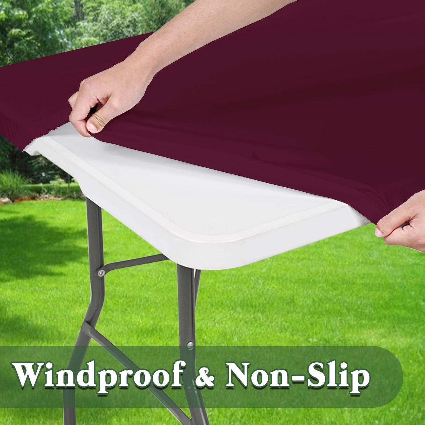 6 Foot Picnic Table Cover Fitted 10 Pack Elastic Tablecloth for Rectangle Tables Waterproof Stretch Washable Folding Indoor Outdoor Spandex Table Cloth for Parties Banquet Camping (Wine Red,30" x 72")