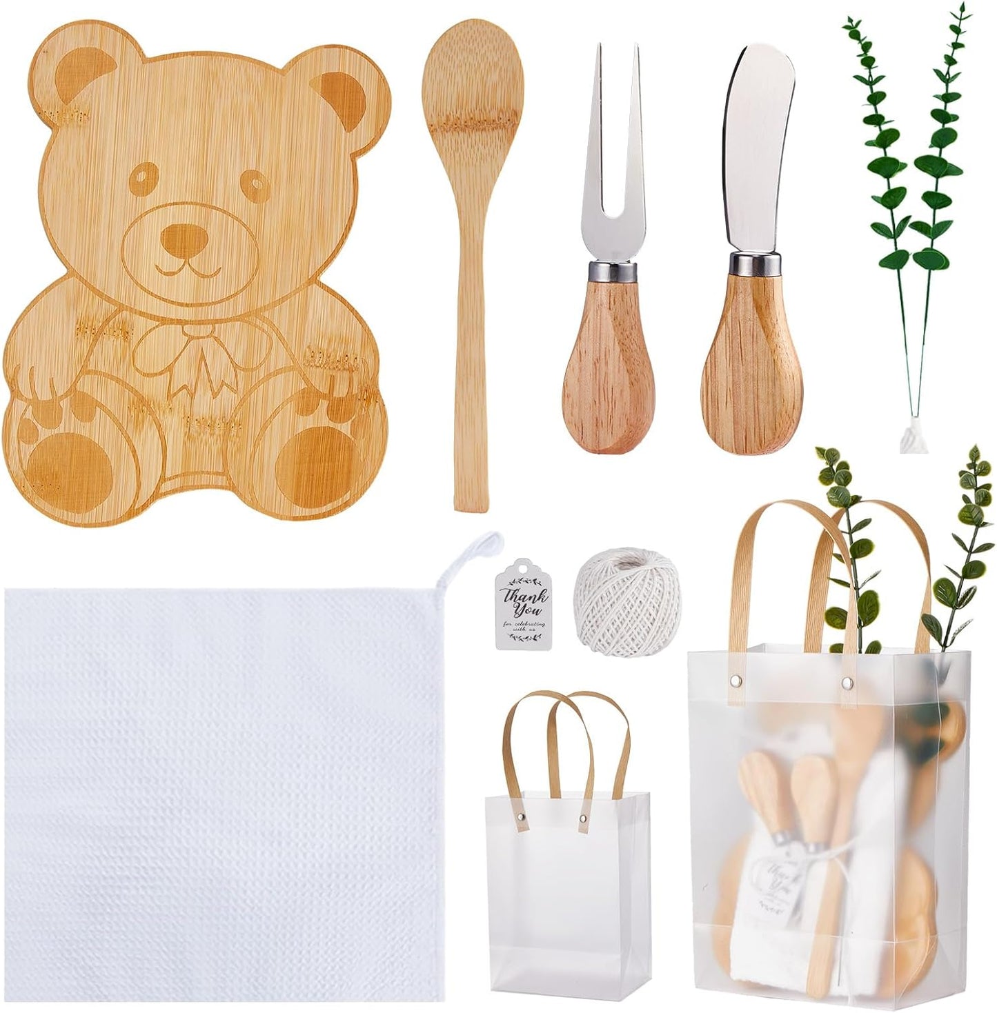 Baby Shower Prizes for Game Winners Bear Shaped Cheese Board Gift with Spoons Butter Spreaders Gift Bags Kitchen Towels Bridal Shower Party Favors for Guests (Bear Shaped, 1 Set)