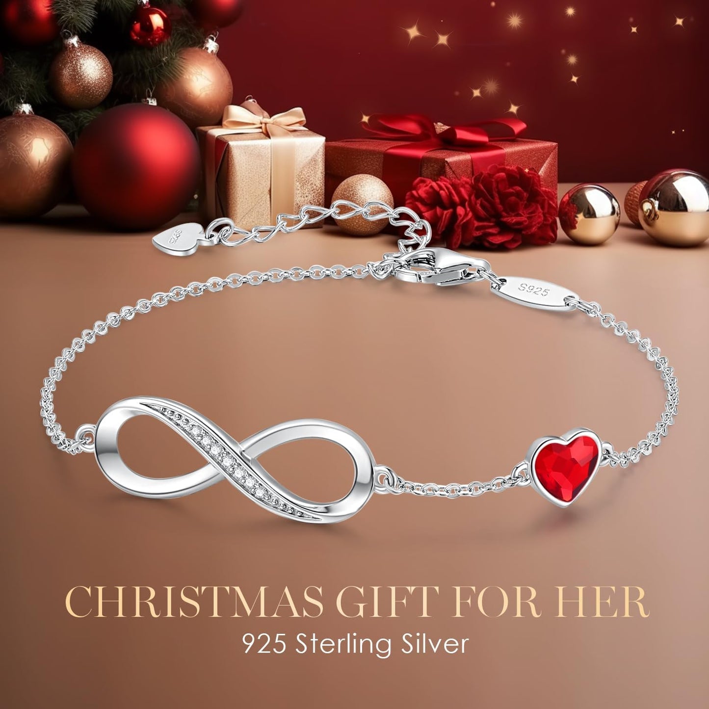 CDE Infinity Heart Birthstone Charm Link Bracelet for Women 925 Sterling Silver Adjustable Mother's Day Christmas Day Gift Anniversary Birthday Jewelry for Wife Girlfriend Her