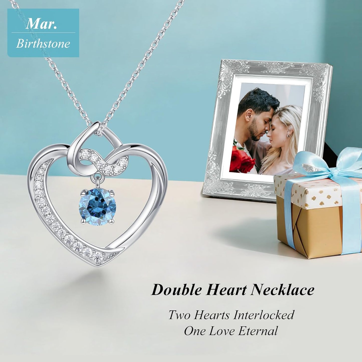 Heart Birthstone Necklaces Gifts for Women Wife, Jewelry for Women Wedding Anniversary Birthday Gifts for Wife Girlfriend Mom Christmas Valentines Gifts S925 Sterling Silver
