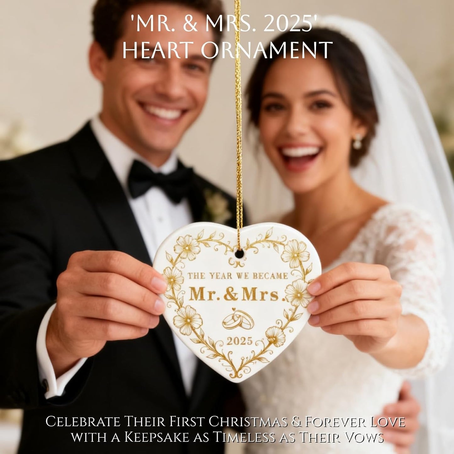 Christmas Wedding Gifts for Couples 2025, Mr and Mrs Gifts, Bridal Shower Gift for Older Bride, Wedding Ideas for Newlyweds, First Christmas Just Married Ornament 2025
