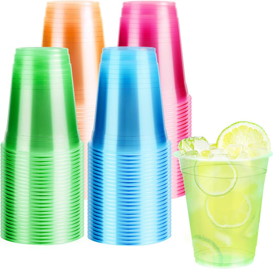 WYTAOHZL 100 Pack 12 Oz Neon Plastic Cups Glowing Plastic Neon Cups for Party Disposable Cup for Wedding Birthday and Party