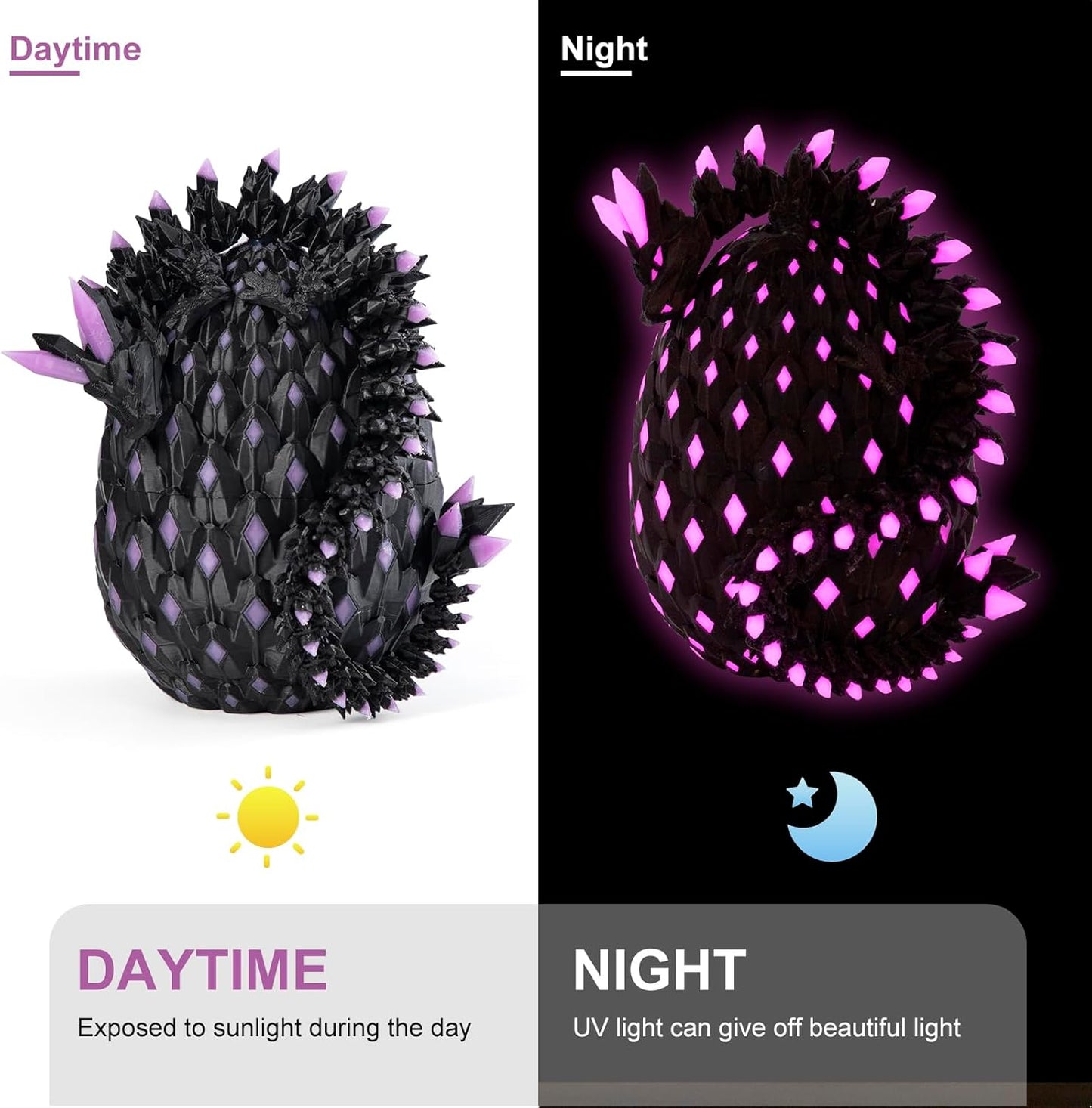 11.81" 3D Printed Glow-in-The-Dark Dragon Egg with USB UV Flashlight-Articulated Flexible Dragon Inside, Fidget Sensory Toy for Stress Relief, Desk Pet & Gift for Kids Ages 4+, Collectors