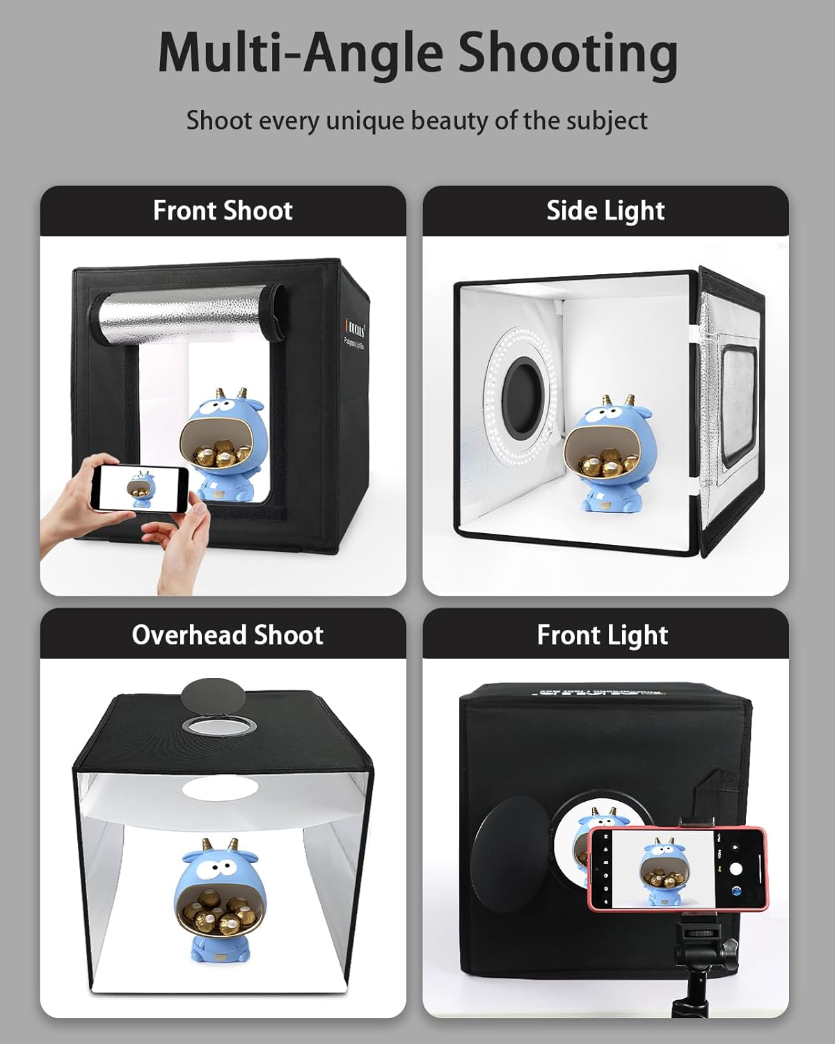 DUCLUS Light Box Photography, Portable Photo Studio Booth Box, 10" x 10" Professional Mini Shooting Tents with 104 LED Lights Dimmable, 6 Backdrops for Small Product: Jewelry, Miniature Models etc.