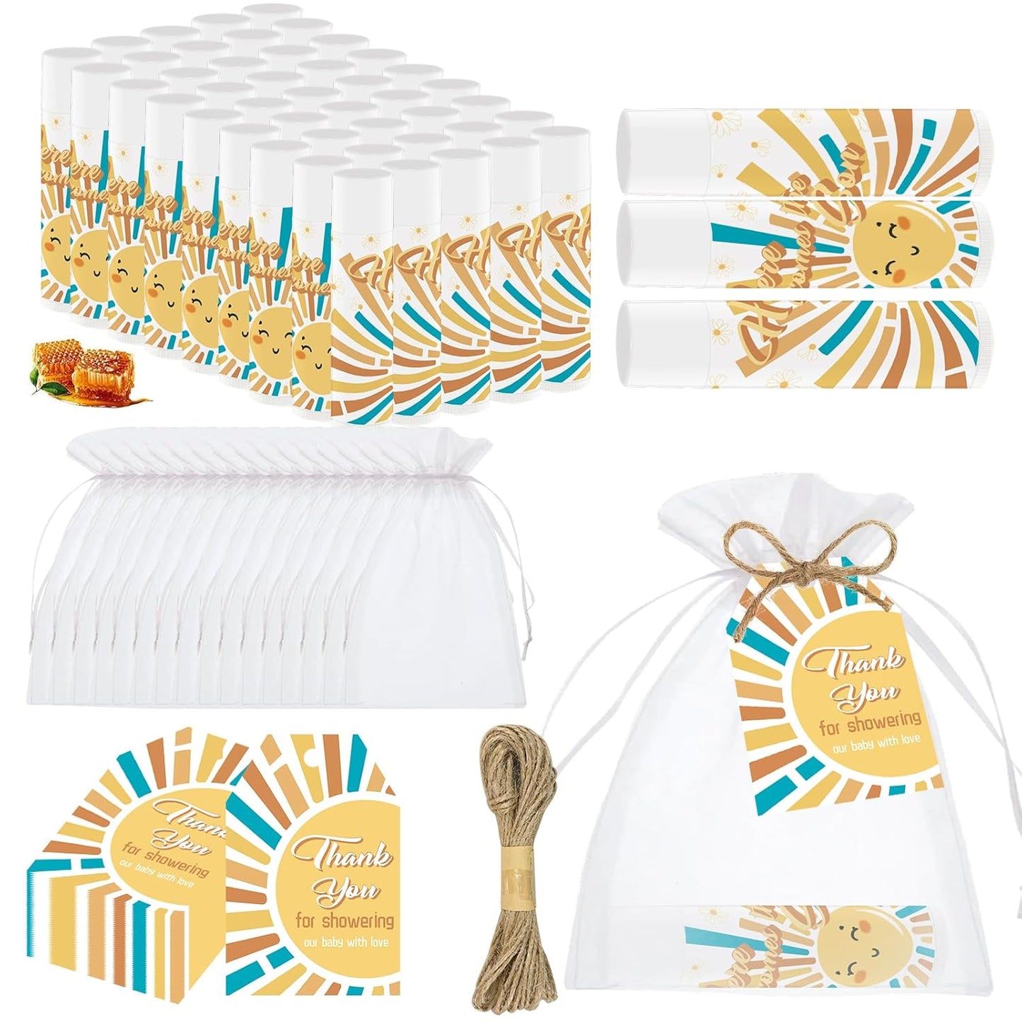 50 PCS Here Comes The Sun Baby Shower Lip Balms Bulk Gift for Guests,Thank You Gifts Sun Birthday Supplies Stuffers, Favors Boys Girls Games Neutral Gender Reveal Thanksgiving Christmas Gifts (Sun)