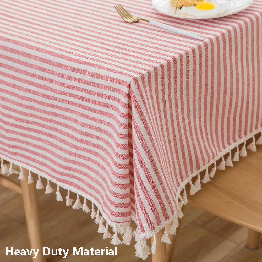 TruDelve 102 Inch Rectangle Tablecloth Red and White Ticking Stripe Tablecloth Fabric Cloth Tablecloths for Rectangle Tables (Red,102"x55",Rectangular)