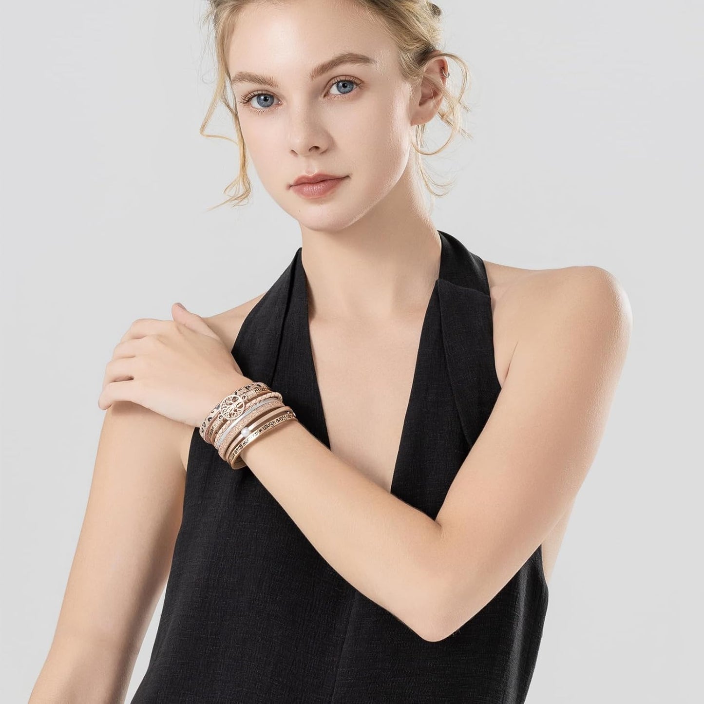 FANCY SHINY Tree of Life Leather Wrap Bracelet Inspirational Cuff Bangles Boho Pearl Bracelets with Magnetic Clasp Unique Jewelry Gifts for Women