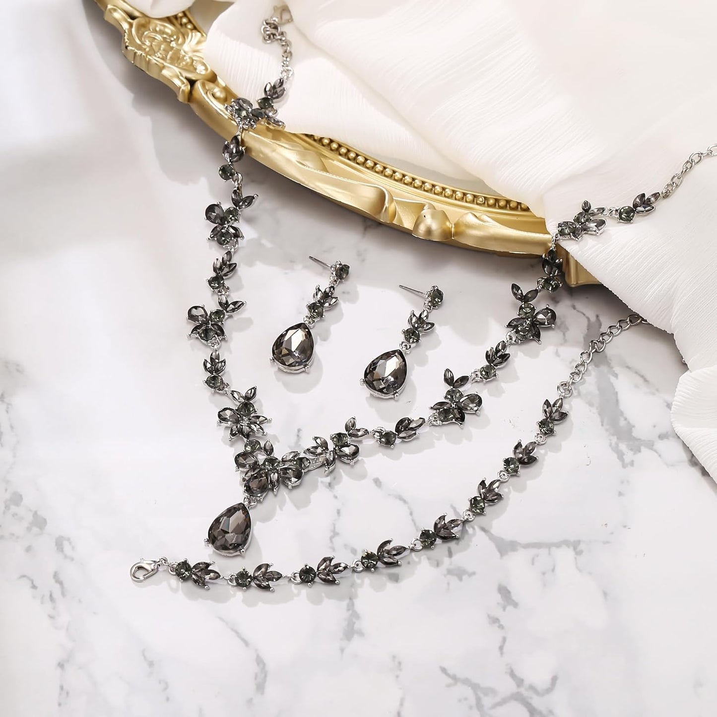 BriLove Wedding Jewelry Set for Women Bride, Y-Necklace Tennis Bracelet Dangle Earrings Crystal Teardrop Marquise Cluster for Bridal Bridesmaid