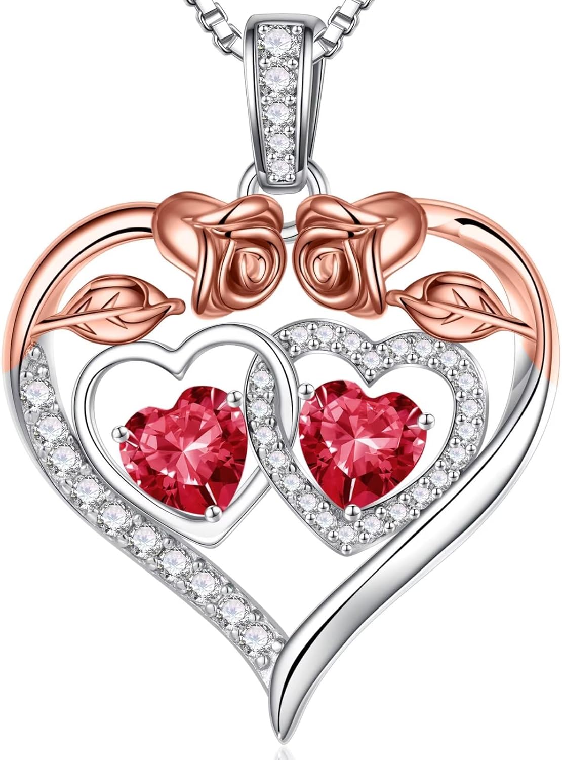 Iefil Double Birthstone Necklace Gifts for Wife Girlfriend Her Women, Birthstone Jewelry Gemstone Valentines Birthday Gifts for Her Women Wife Mom Grandma