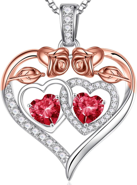 Iefil Double Birthstone Necklace Gifts for Wife Girlfriend Her Women, Birthstone Jewelry Gemstone Valentines Birthday Gifts for Her Women Wife Mom Grandma