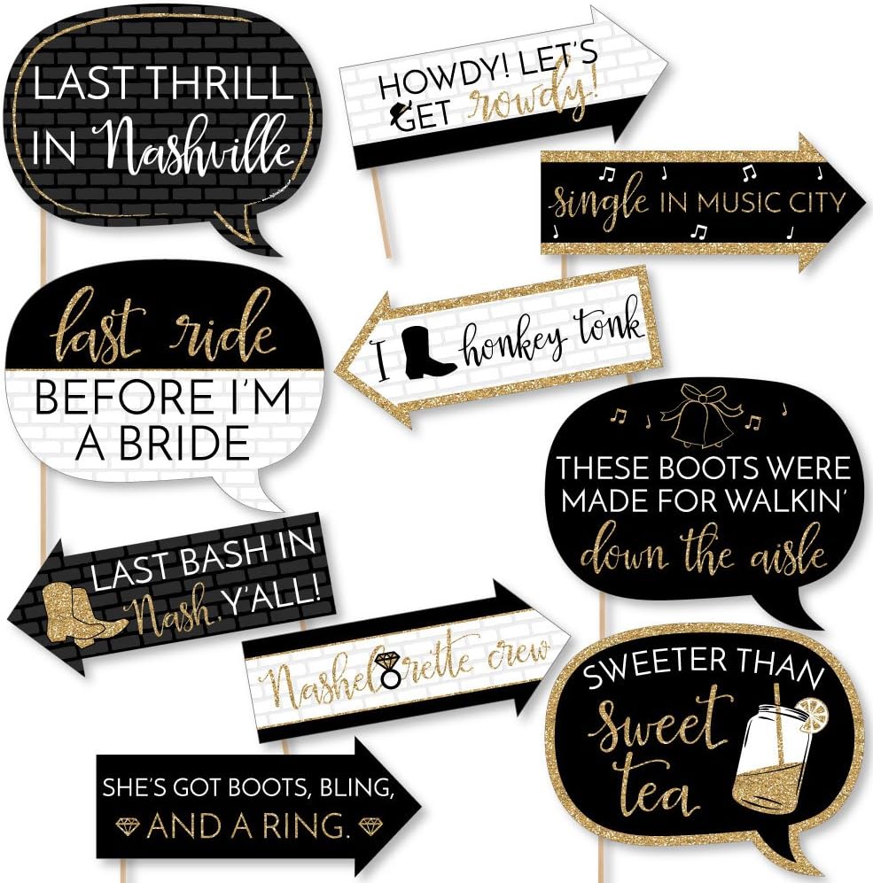 Big Dot of Happiness Funny Nash Bash - Nashville Bachelorette Party Photo Booth Props Kit - 10 Piece