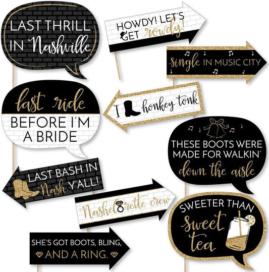 Big Dot of Happiness Funny Nash Bash - Nashville Bachelorette Party Photo Booth Props Kit - 10 Piece