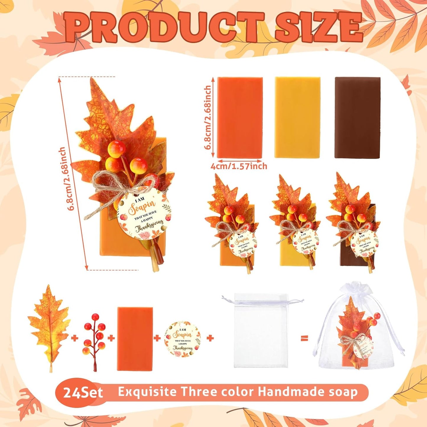 24 Set Fall Thanksgiving Soap Bar Party Favors Handmade Mini Soap Bar Bulk Guests Return Gifts Baby Shower Favors for Wedding Baby Shower with Thank You Fall Leaves Bag