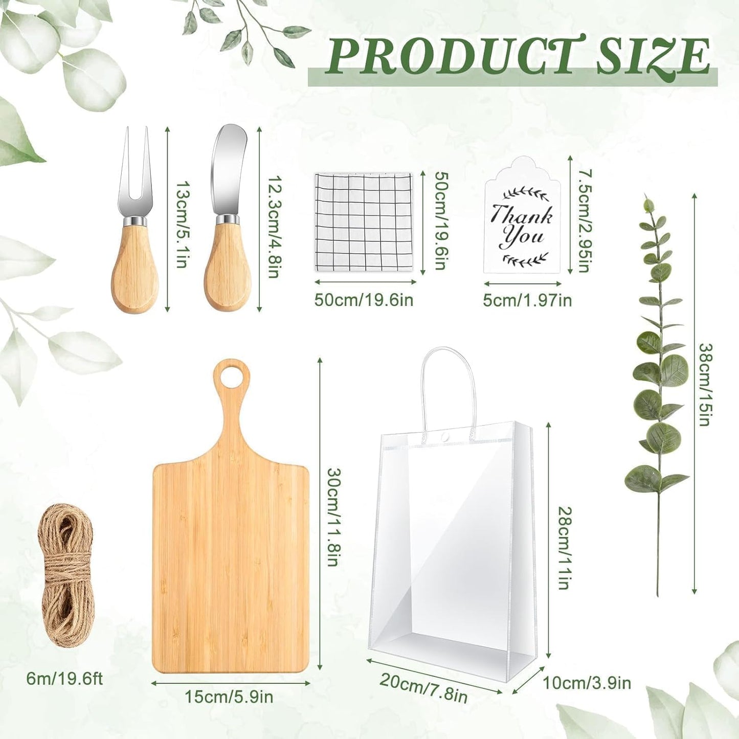 6 Sets Baby Shower Prizes for Game Player for Baby Shower Winners Wedding Bridal Favors with Bamboo Cheese Board Bamboo Spoon Placemats Artificial Eucalyptus Stems Tags Bags for Wedding Bridal Favors