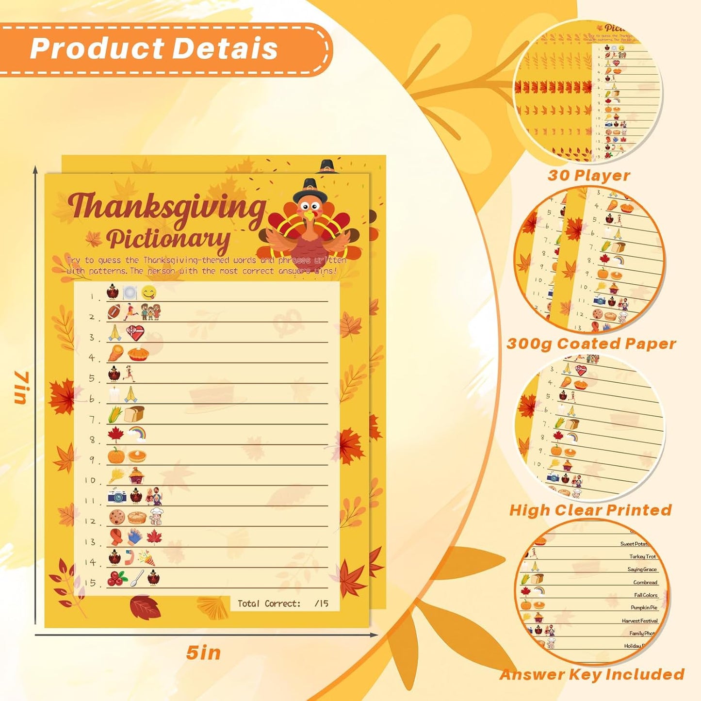 YQUQWN 32PCS Thanksgiving Party Games Set, Thanksgiving Trivia Game Word Scramble Pattern Guessing Game for Family Party Activities Decorations Family Kids