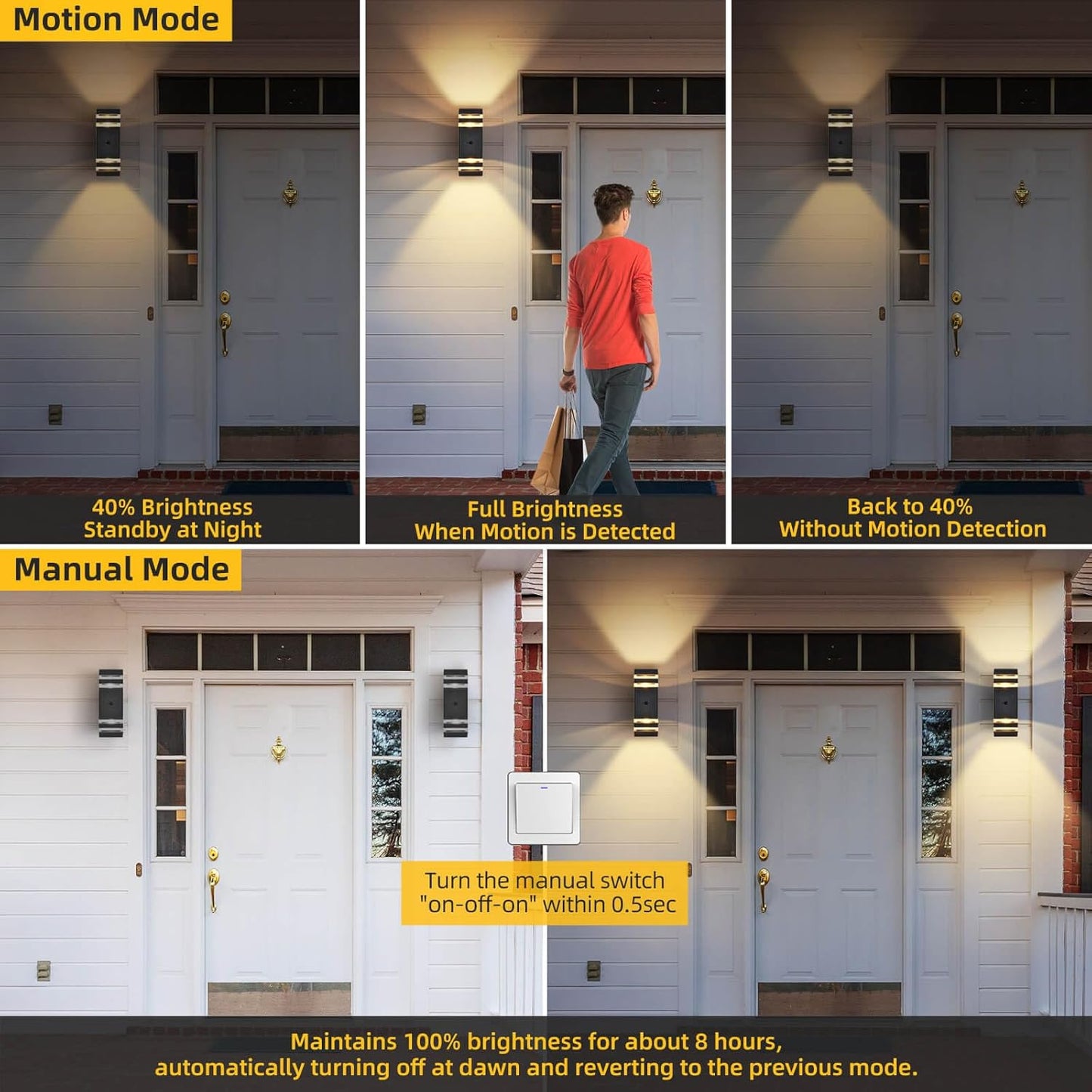 SHIMR Motion Sensor Outdoor Lights, Dusk to Dawn Outdoor Light Fixture with LED Bulbs Included, Exterior Wall Light Aluminum Sconce Up and Down Outside Lights for House Porch Patio Garage [ETL Listed]