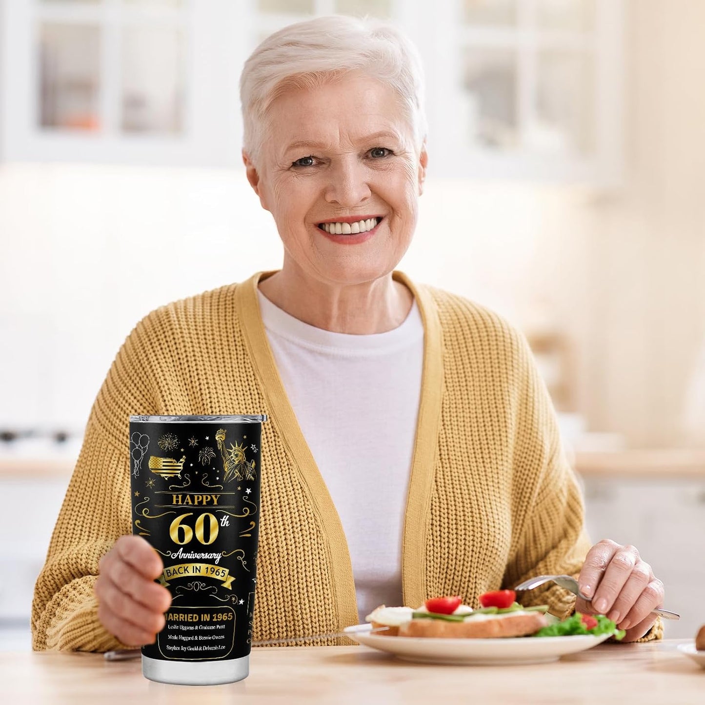 Happy 60th Anniversary Wedding Gifts for Men Women 60th Anniversary Tumbler 60 Years Wedding Gifts for Couple Wife Husband Back in 1965 Stainless Steel Vacuum Insulated Tumbler 20 oz