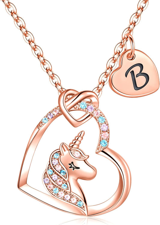 Hidepoo Stocking Stuffers for Teen Girls Kids - Colorful CZ Heart Pendant Initial Unicorn Necklaces for Girl Jewelry Birthday Gift Christmas Gifts for Grandkids Girls Kid