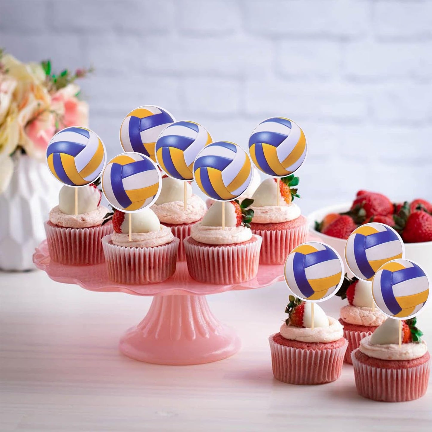 36 PCS Volleyball Cupcake Toppers Volleyball Game Player Sports Ball Cupcake Picks for Volleyball Theme Baby Shower Kids Birthday Party Cake Decorations Supplies