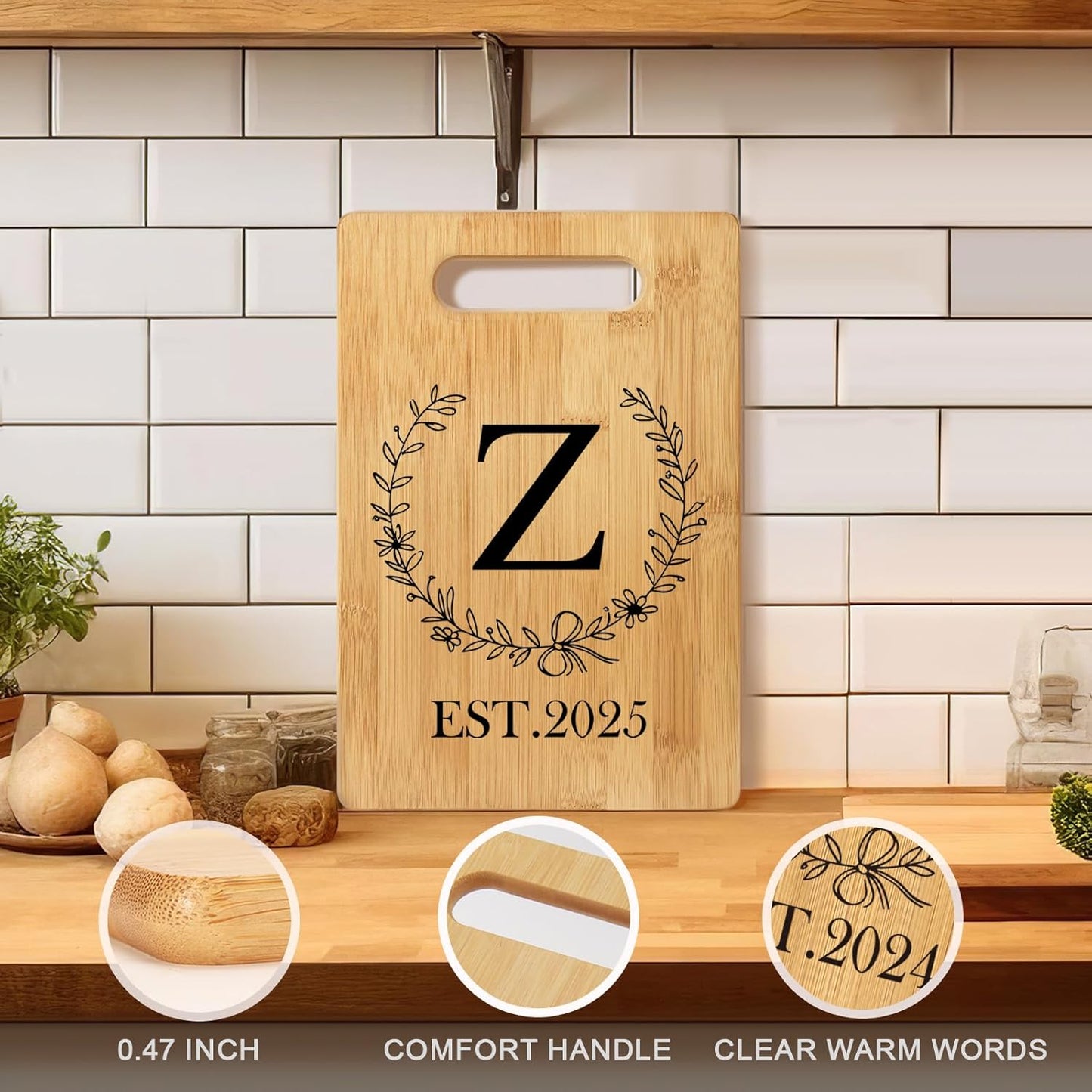 Personalized Cutting Board, Monogrammed Wedding Gift for Couple Newlywed 2025, Initial Birthday Gifts for Women, Gift for Bridal Shower Wedding Shower Engagement Anniversary Housewarming(Letter-Z)