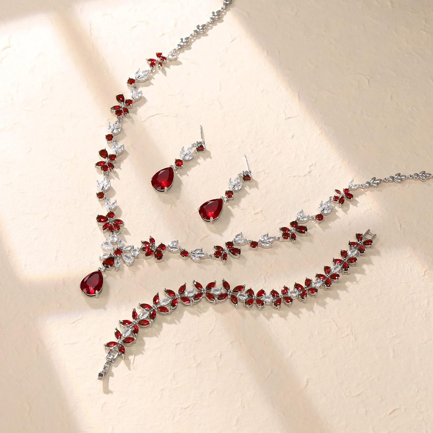 Crysdue Wedding Jewelry Set for Women, Floral Leaf Vine Teardrop Necklace Dangle Earrings Bracelet and Hair Comb, Cubic Zirconia Elegant Party Prom Jewellery for Bridal Bridesmaid