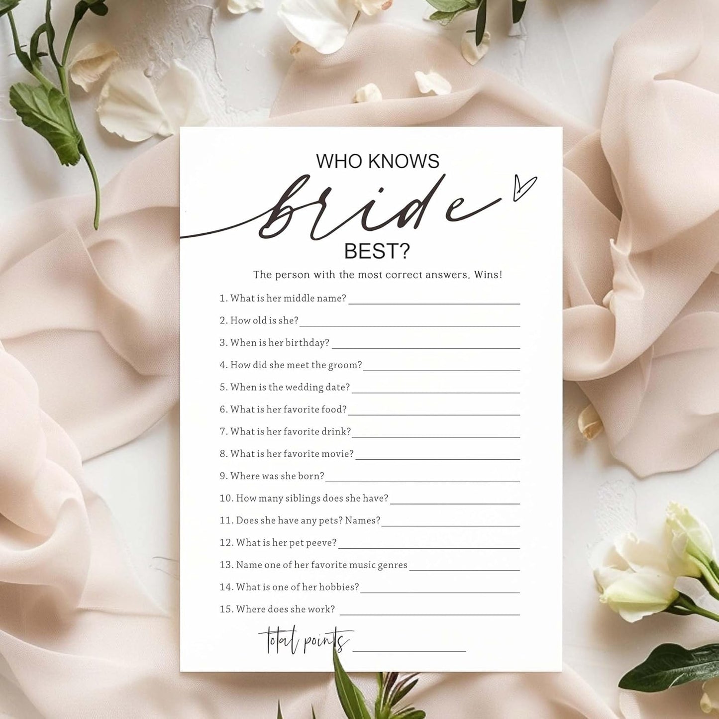 Who Knows The Bride Best Shower Game | 25 Ready-to-Play Minimalist White Quiz Cards | Fun Icebreaker for Bridal & Engagement Parties, Interactive Guest Activity - A03