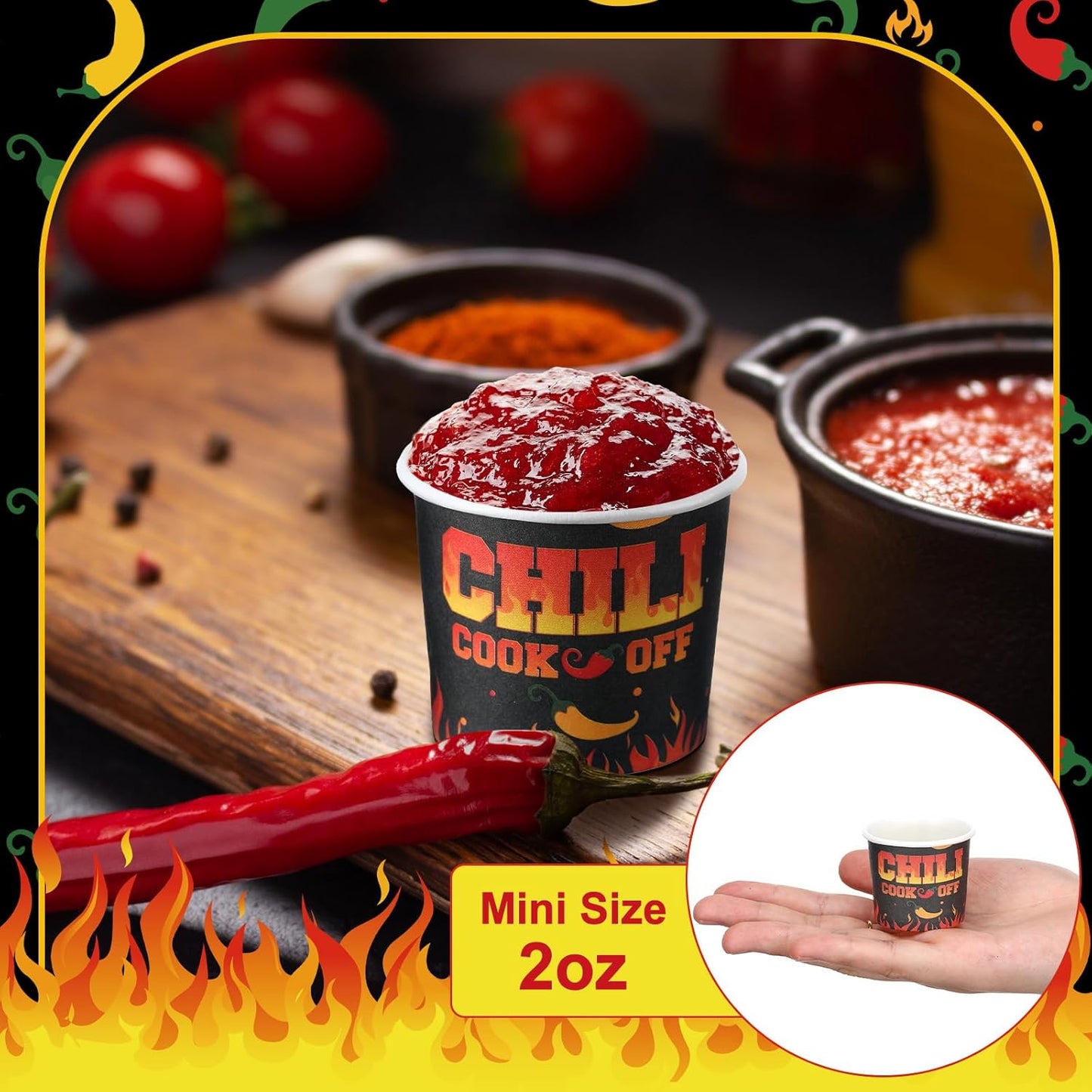 600 Pcs 2 oz Chili Cook off Decorations Mini Chili Cook off Cups Disposable Food Sample Cups Small Tasting Paper Bowls for Mexican Party Supplies