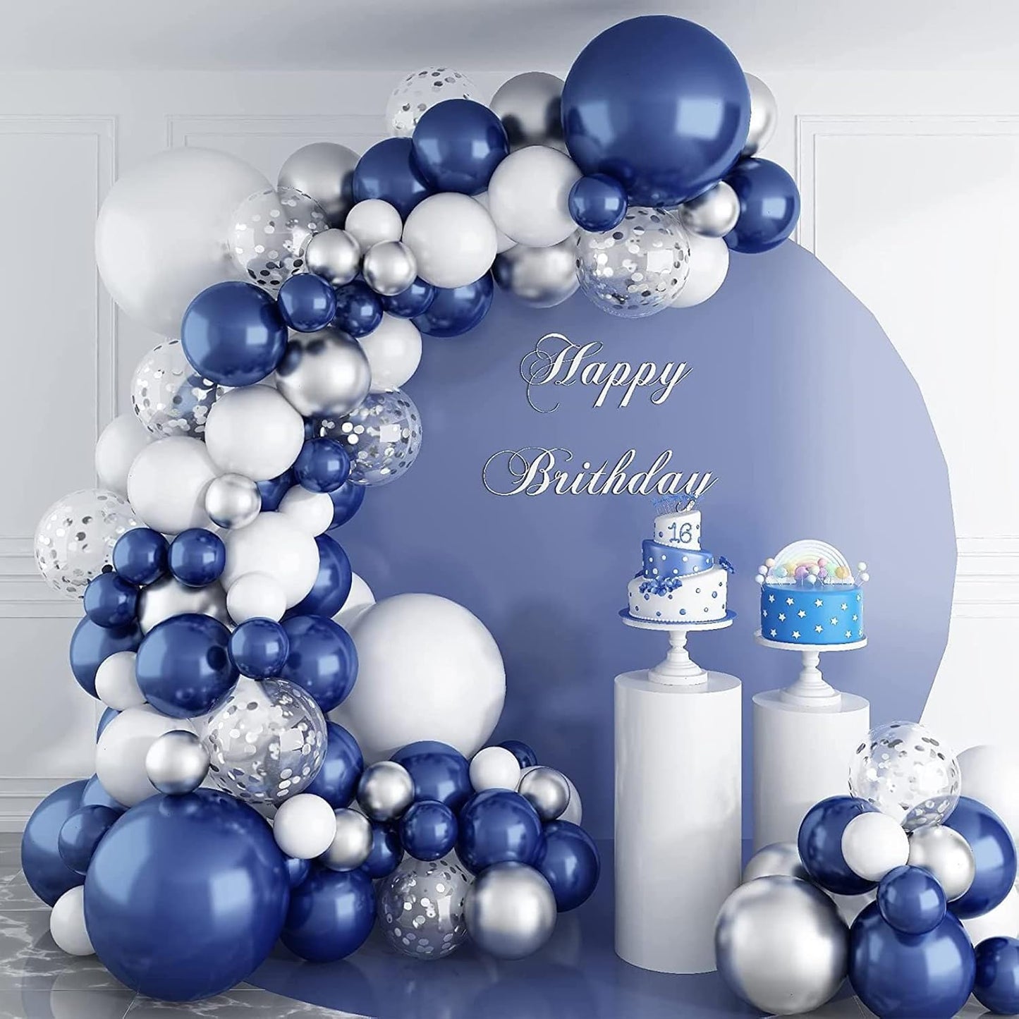 CANREVEL 127pcs Navy Blue Silver Balloons Garland Kit White Silver Confetti Balloons Arch Kit for Birthday Party Baby Shower Wedding Graduation Prom Decorations